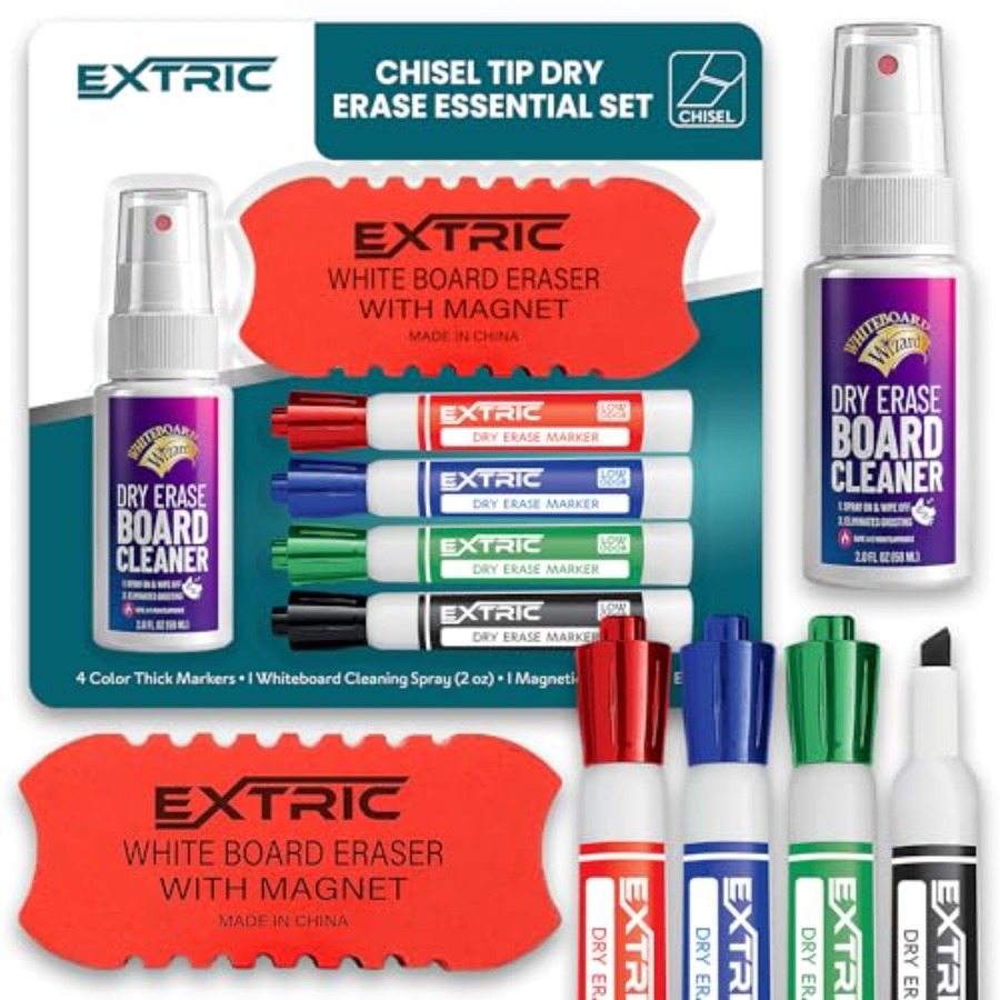 Whiteboard Marker Set - Set Spidol Penghapus Kering, 4 Spidol