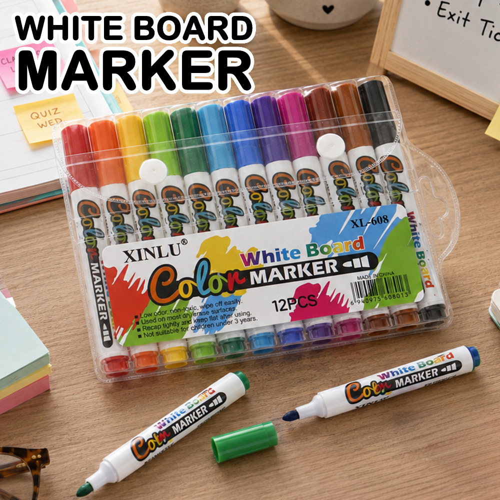 Whiteboard Marker Set - Set Pena Spidol Papan Tulis 12