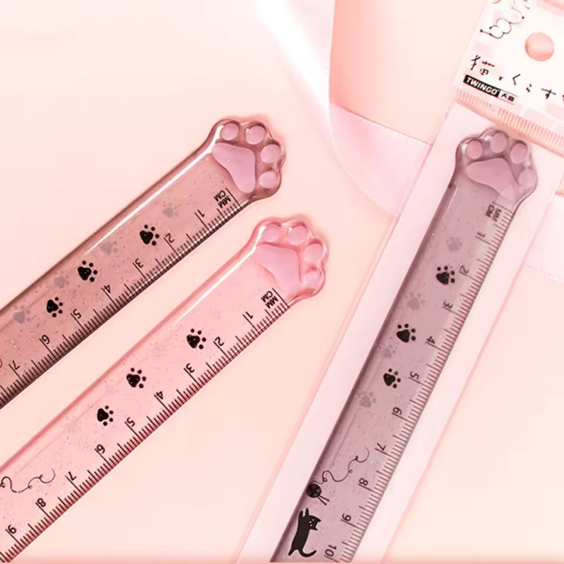 Ruler Set Transparent - 1 Buah Penggaris Desain Cakar Kucing