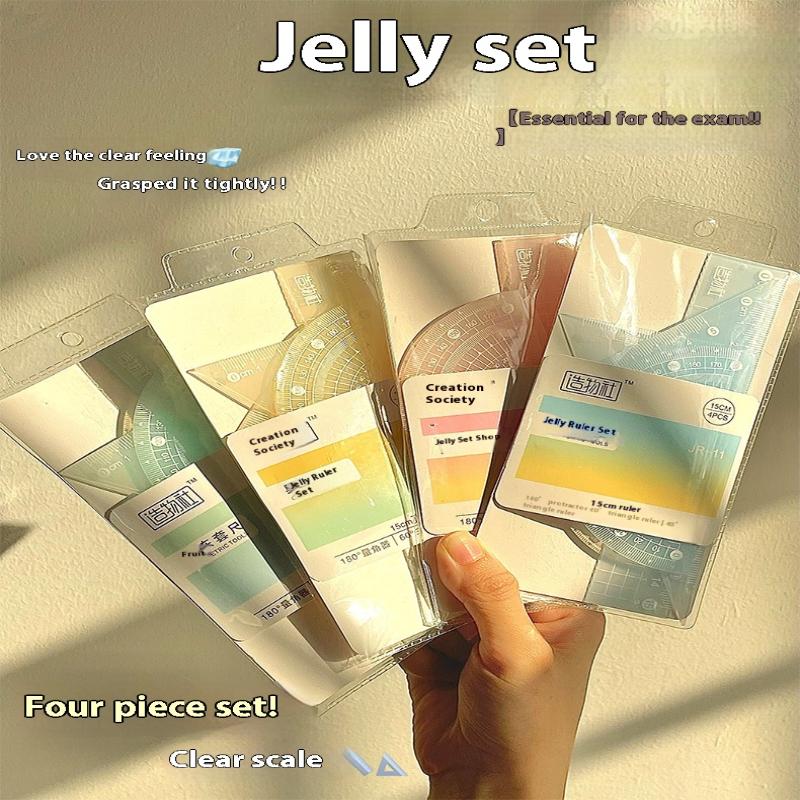 Ruler Set Transparent - 4PCS/Set Penggaris Jelly 15CM Set Penggaris