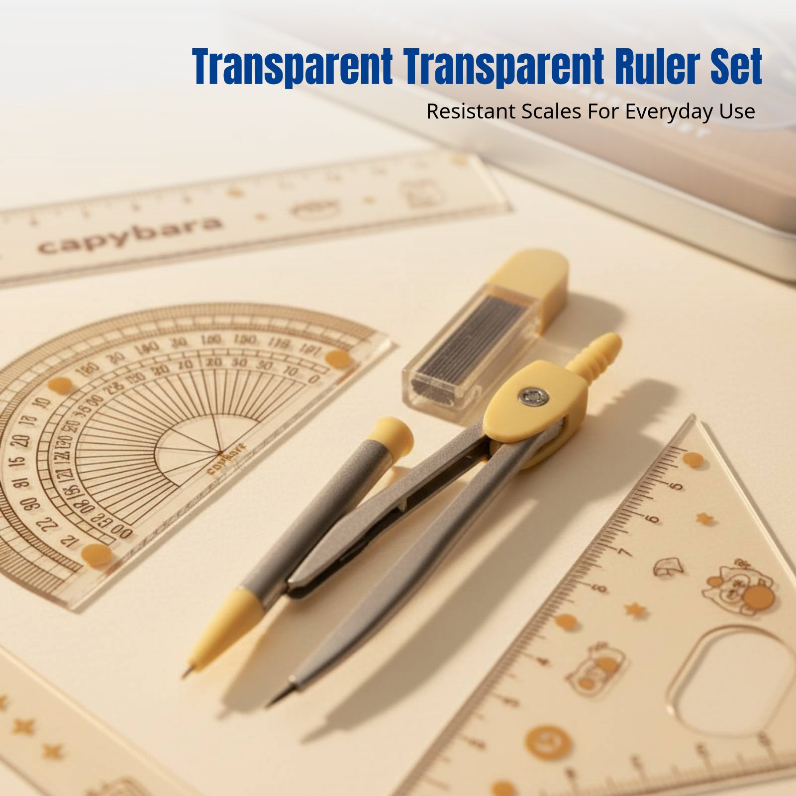 Ruler Set Transparent - Set Penggaris untuk Siswa, Tema Kartun,