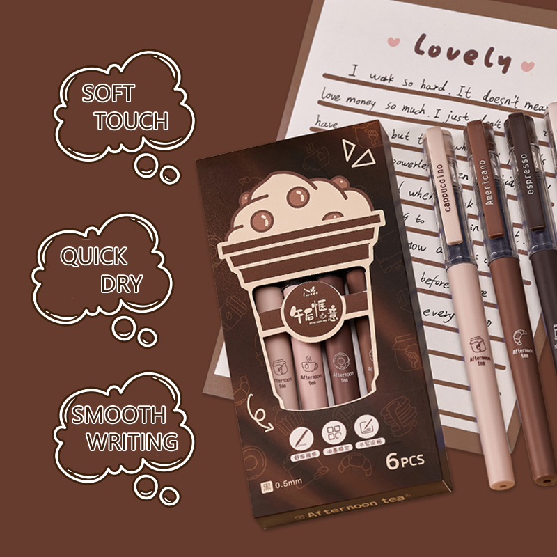 6 Pcs/Set Pulpen Gel Seri Teh  - Gel Ink Pen Set ulasan dan harga